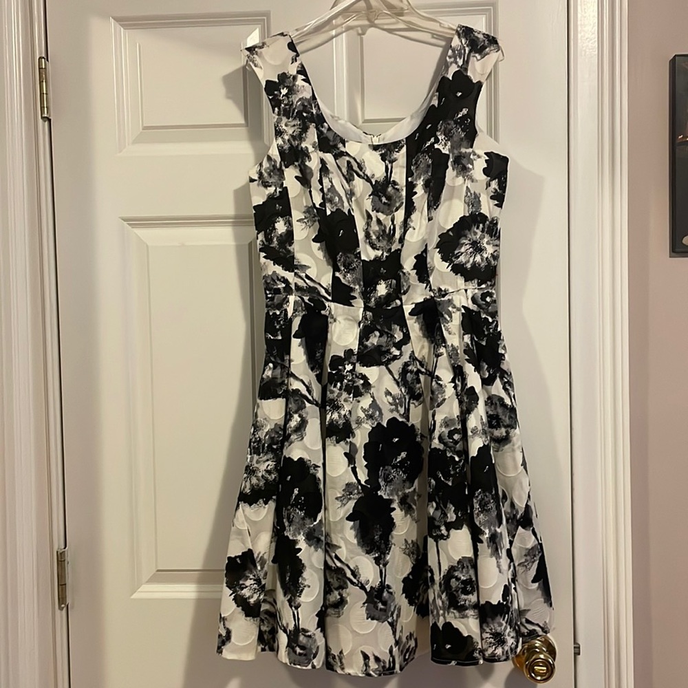 Floral, black and white dress